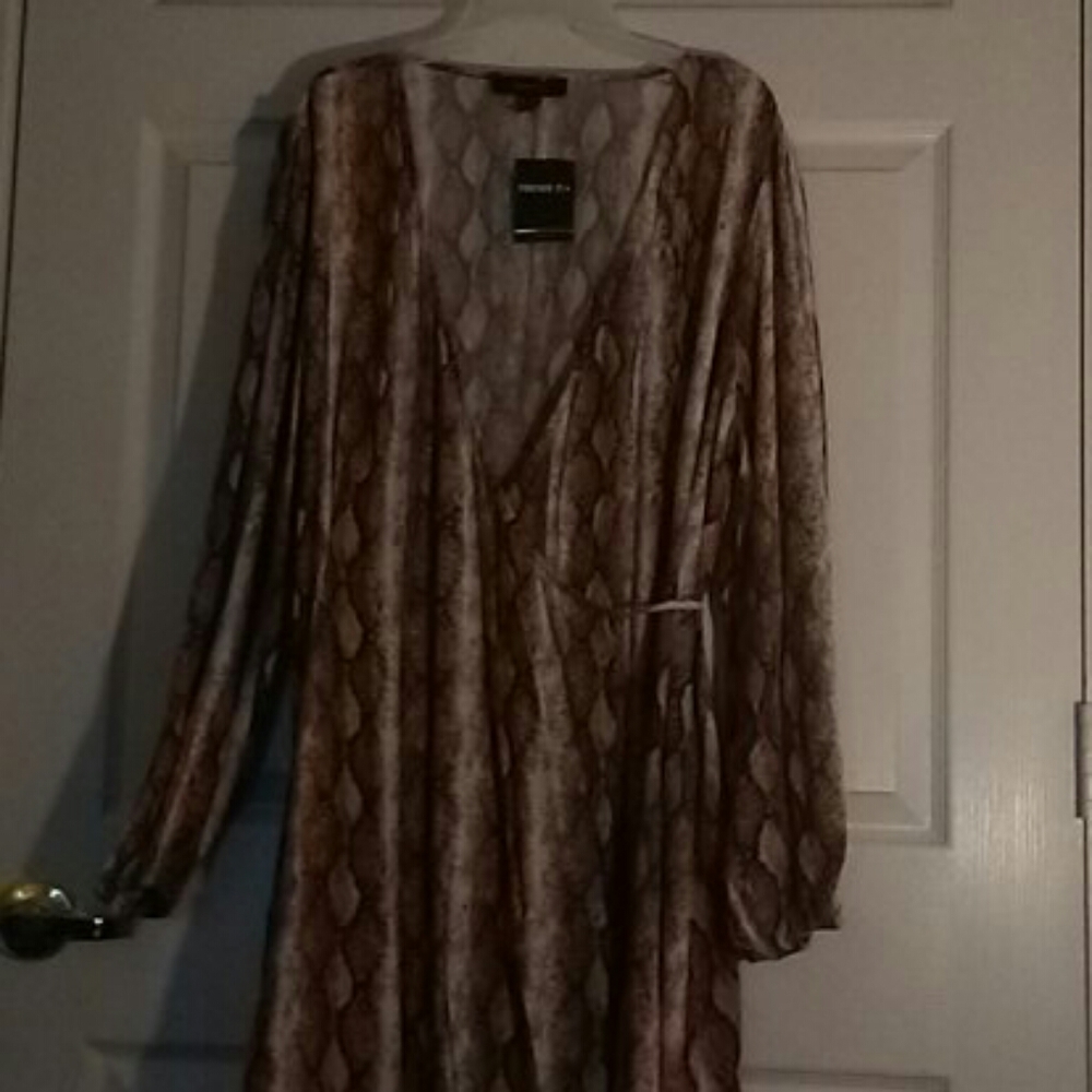 Brown & cream snake print wrap dress